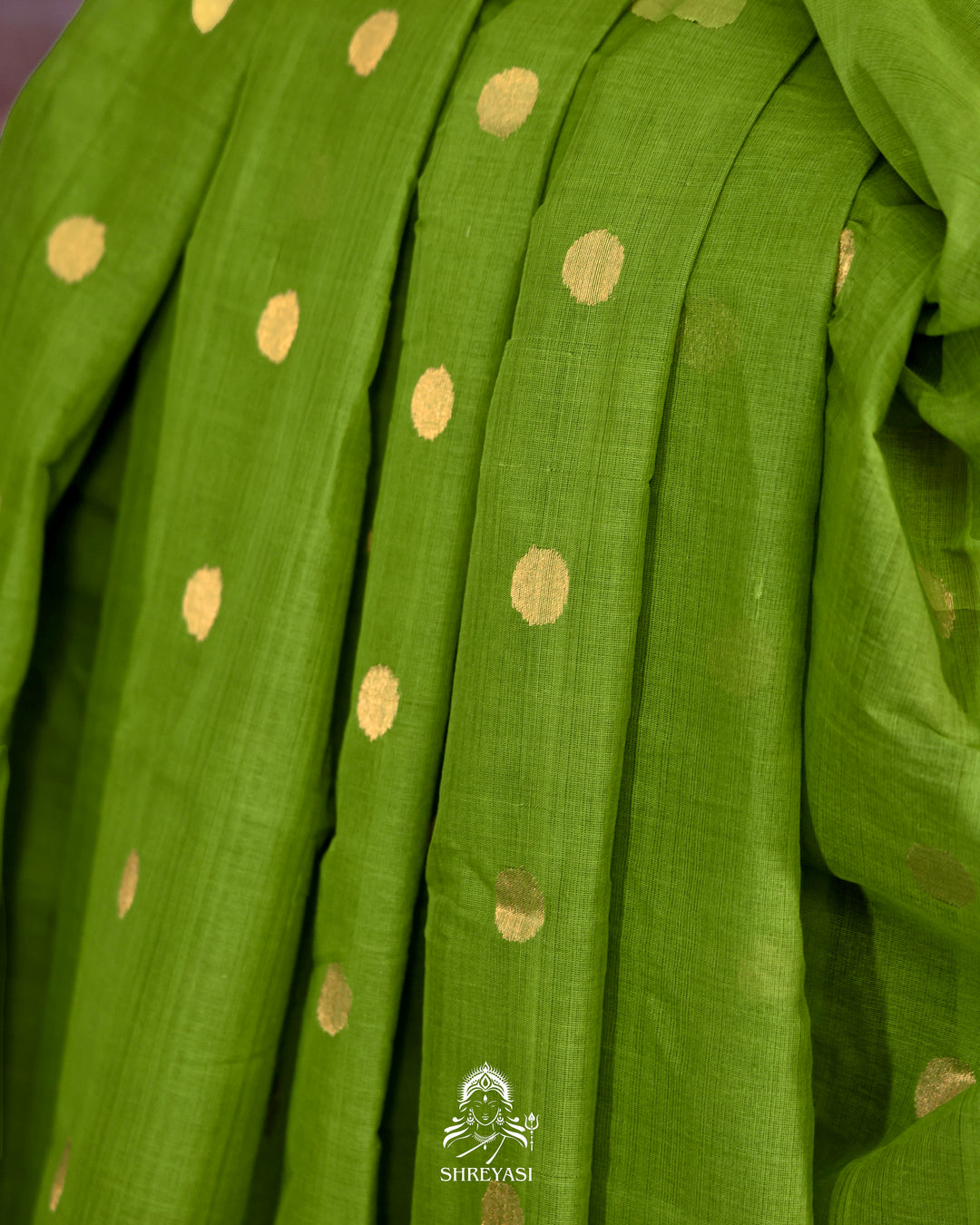Handwoven Pure Ponduru Khadi Jamdani Saree in Fresh Leaf Green with Woven Floral & Bird Pallu