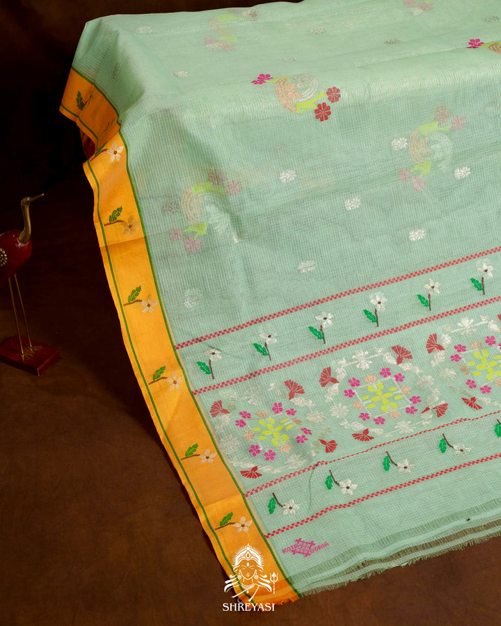 Handloom Pure Zari Kota Saree with Contrast Blouse