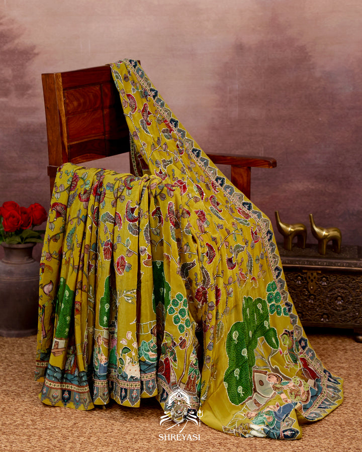 Pure Crepe Silk Saree with Kantha Embroidery