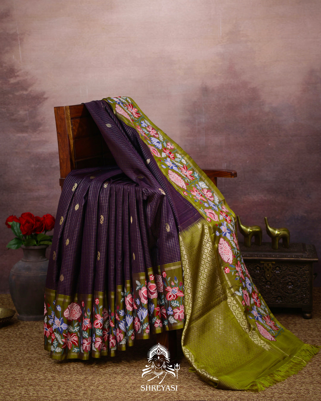 Handloom Pure Kanjivaram Silk Saree with Petit Point Embroidery