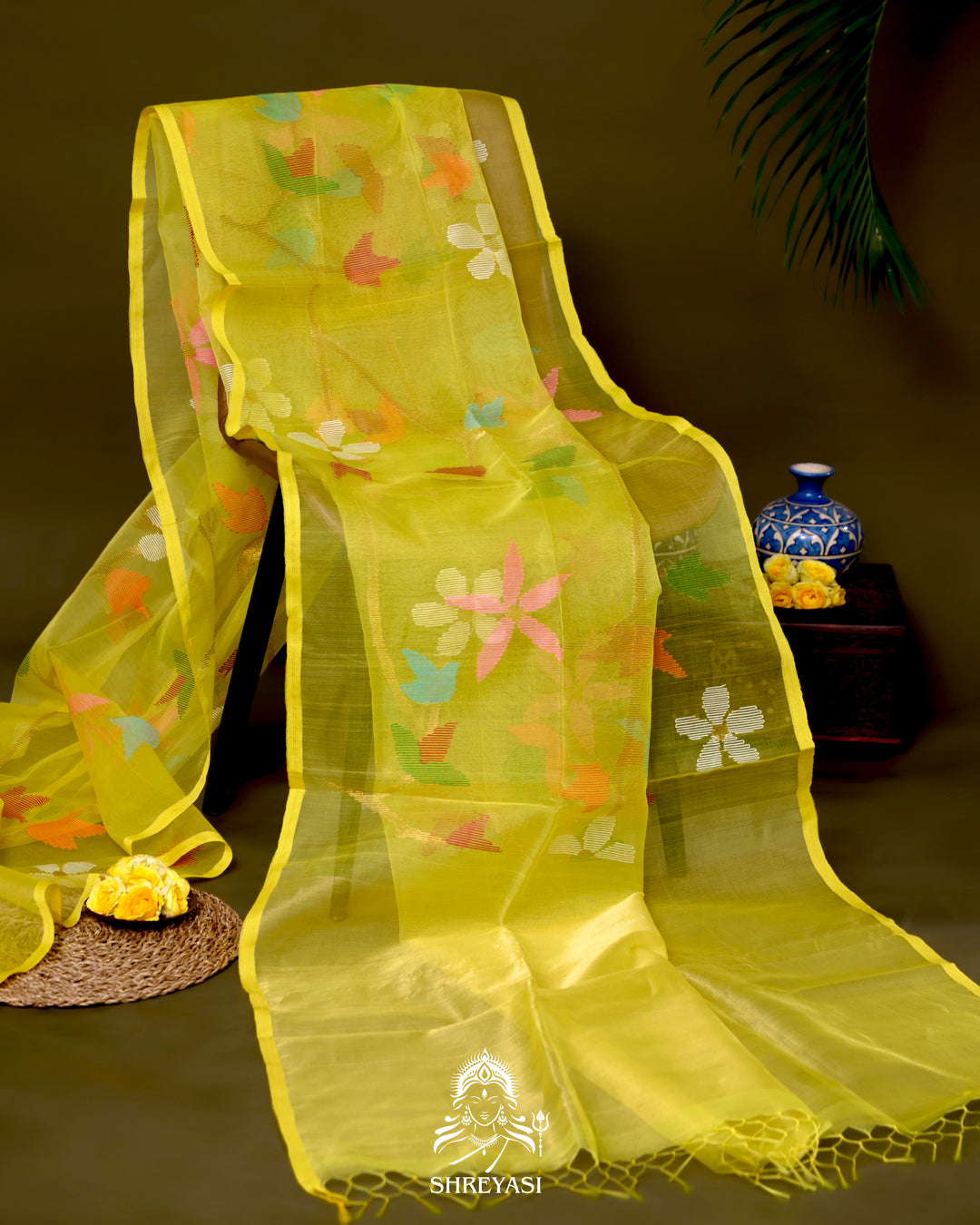 Handloom Pure Muslin Jamdani Saree in Full Jaal Needle Weaving
