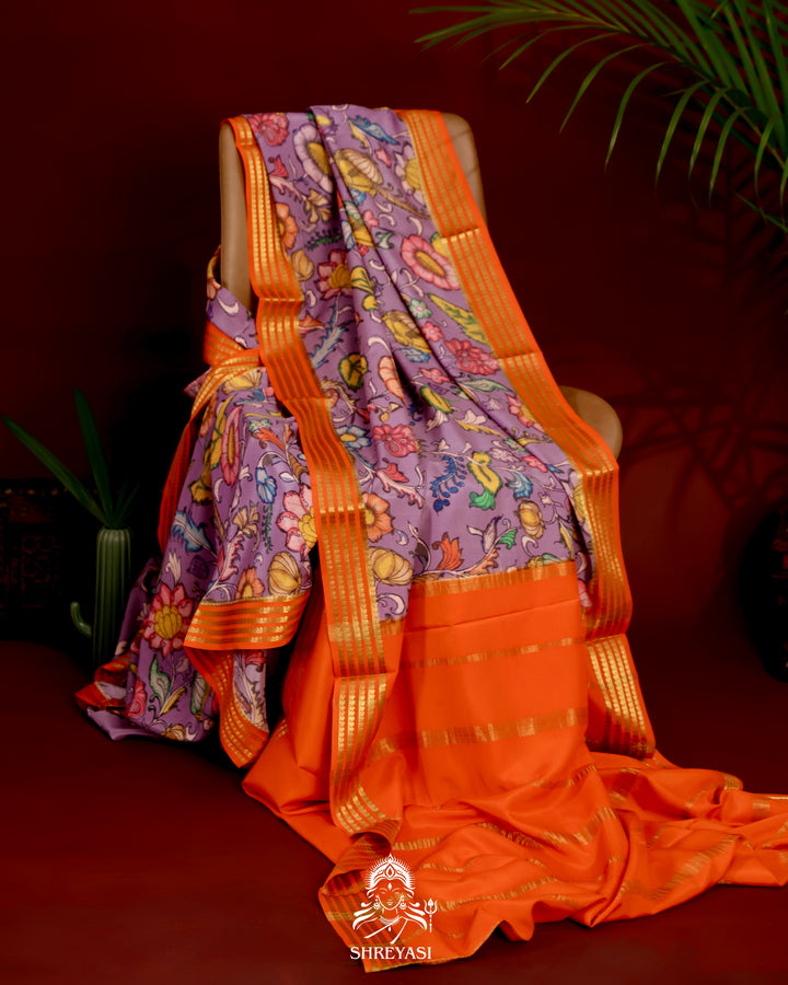 Pure Mysore Silk Saree with Kalamkari Artwork