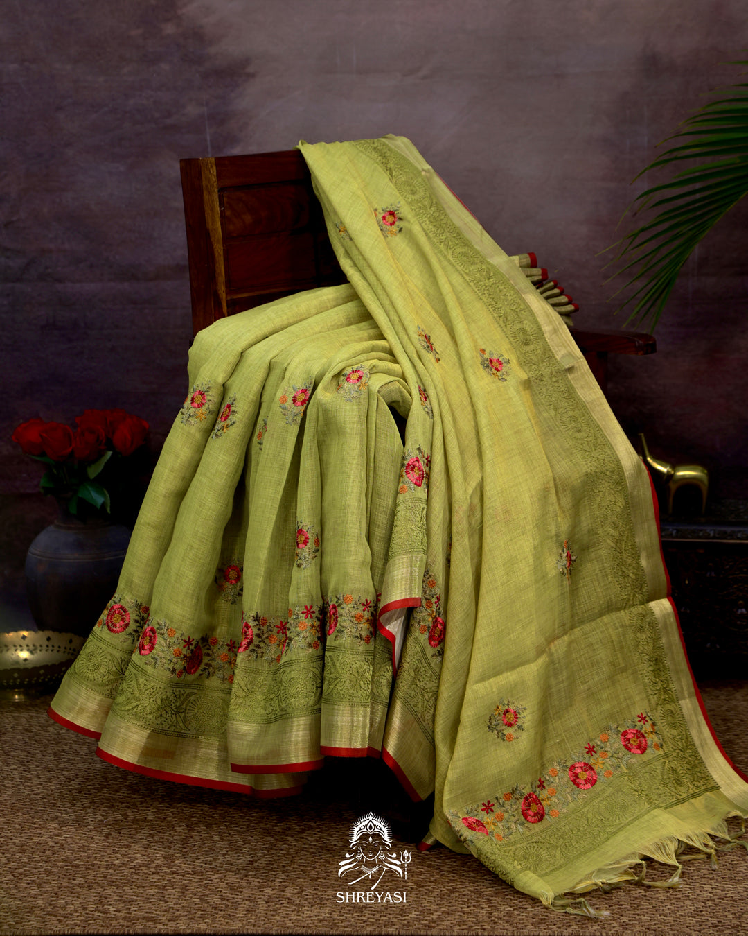 Bengal Linen Saree with Resham Floral Embroidery