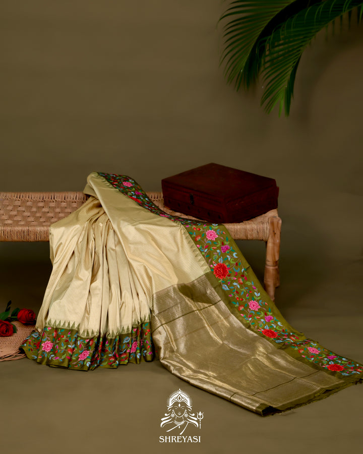 Kanjivaram Silk Saree with Petit Point Embroidered Borders