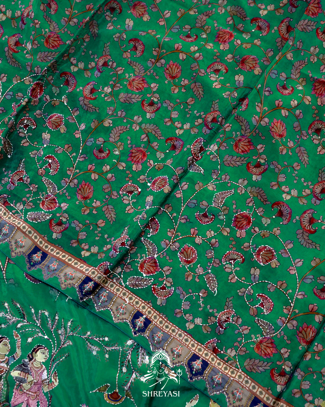 Pure Crepe Silk Saree with Kantha Embroidery