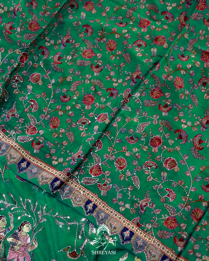 Pure Crepe Silk Saree with Kantha Embroidery