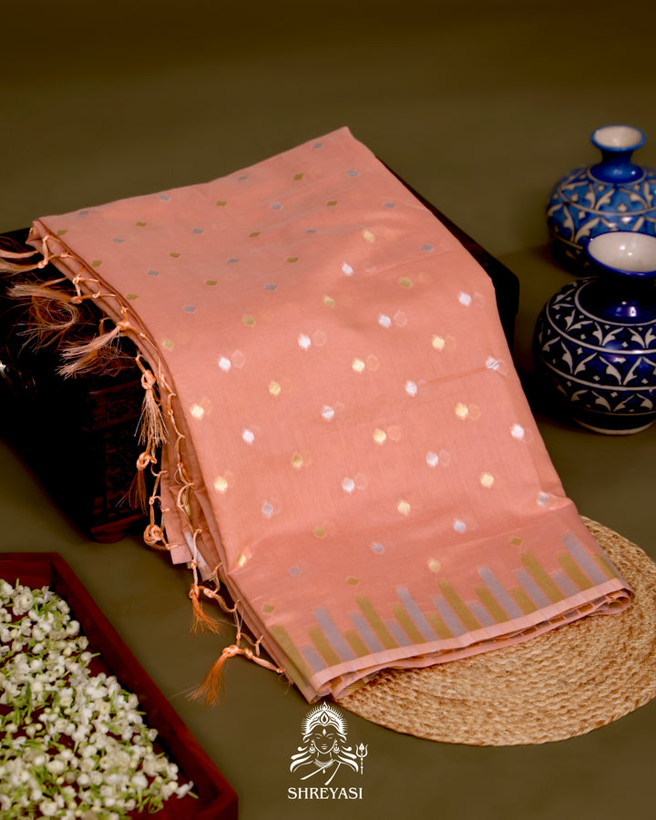 Chanderi Cotton Saree with Coin Bhutas