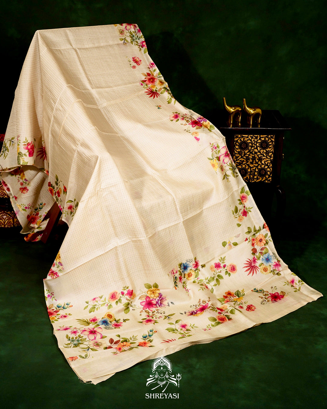 Handloom Pure Desi Tussar Silk Saree with Digital Floral Print