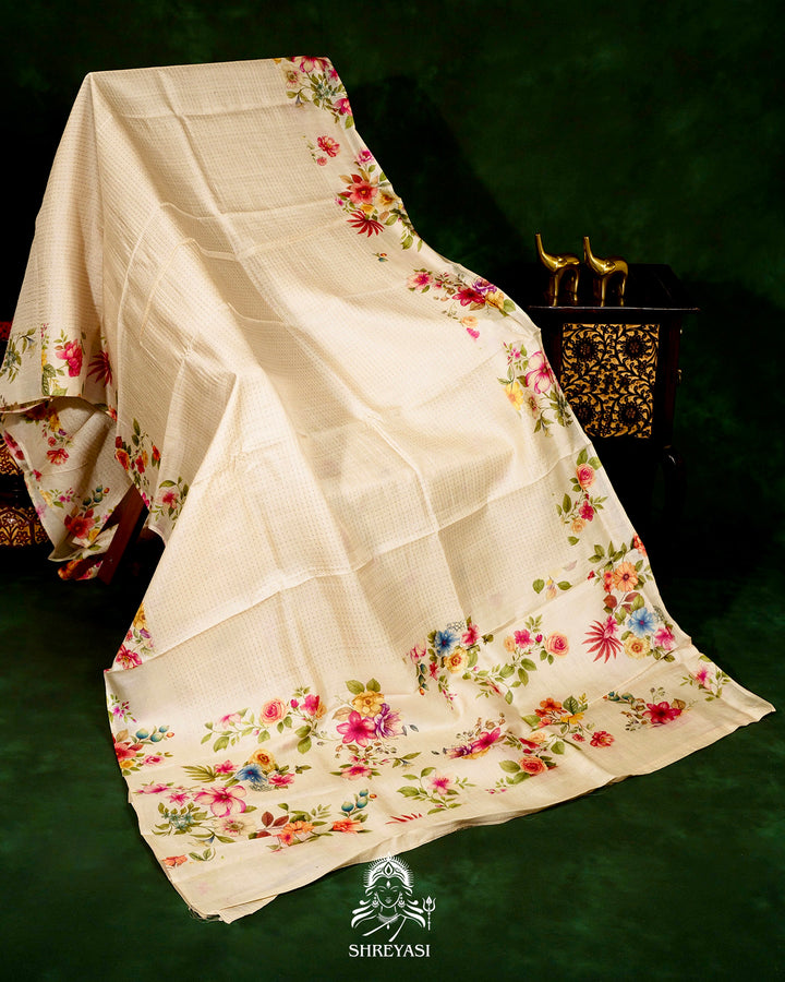 Handloom Pure Desi Tussar Silk Saree with Digital Floral Print