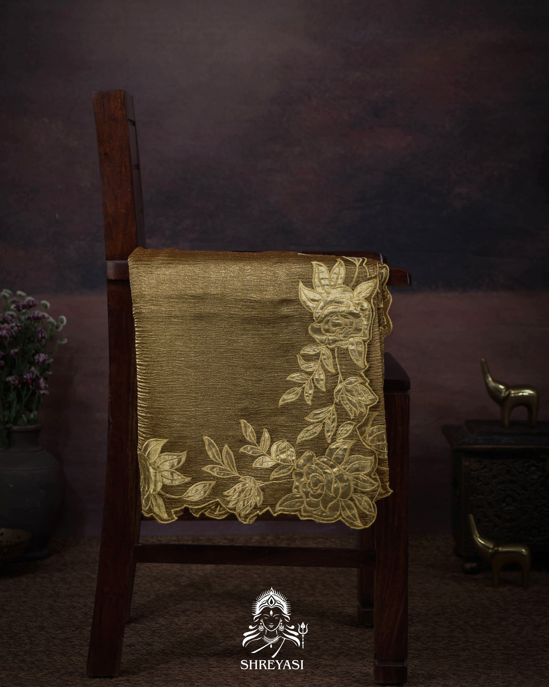 Handloom Pure Banarasi Crushed Tissue Silk Saree with Appliqué Borders