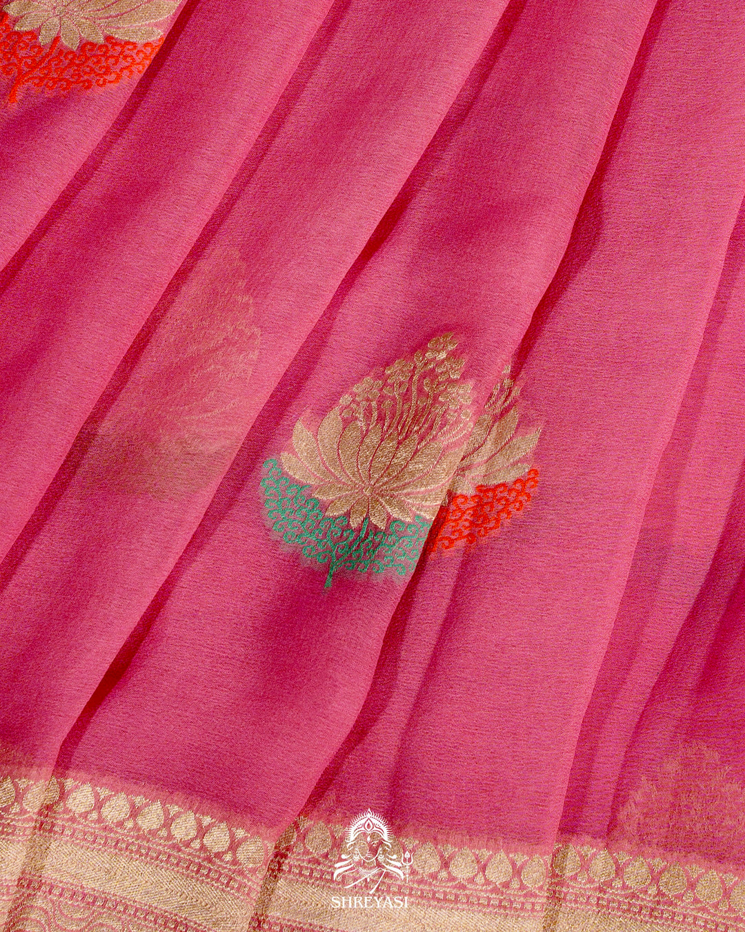 Banarasi Chiffon Khaddi Georgette Saree with Meenakari Weaving & Hand Embroidered Blouse