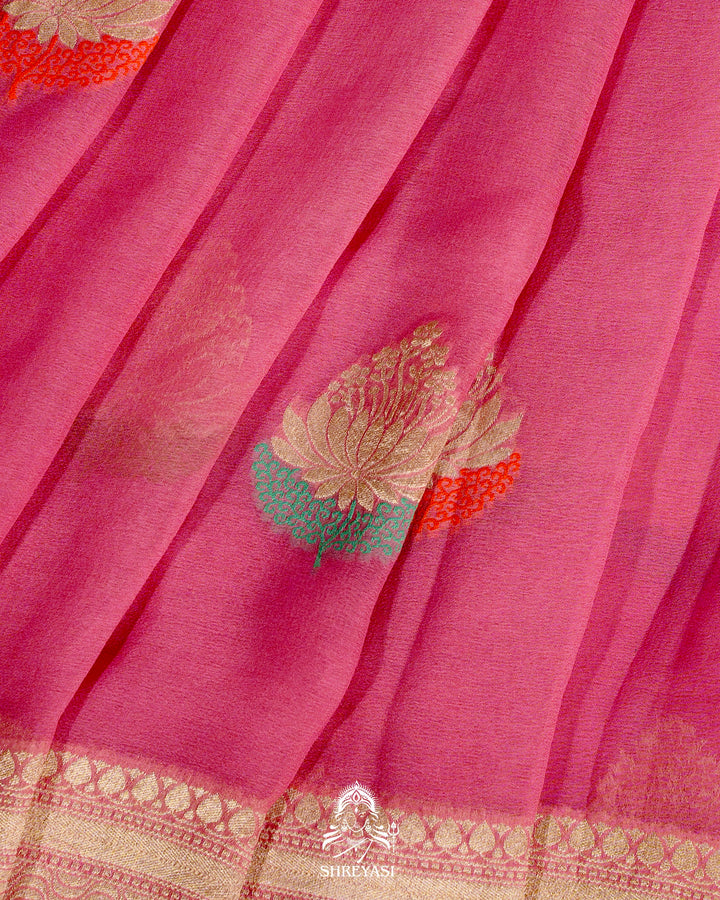 Banarasi Chiffon Khaddi Georgette Saree with Meenakari Weaving & Hand Embroidered Blouse