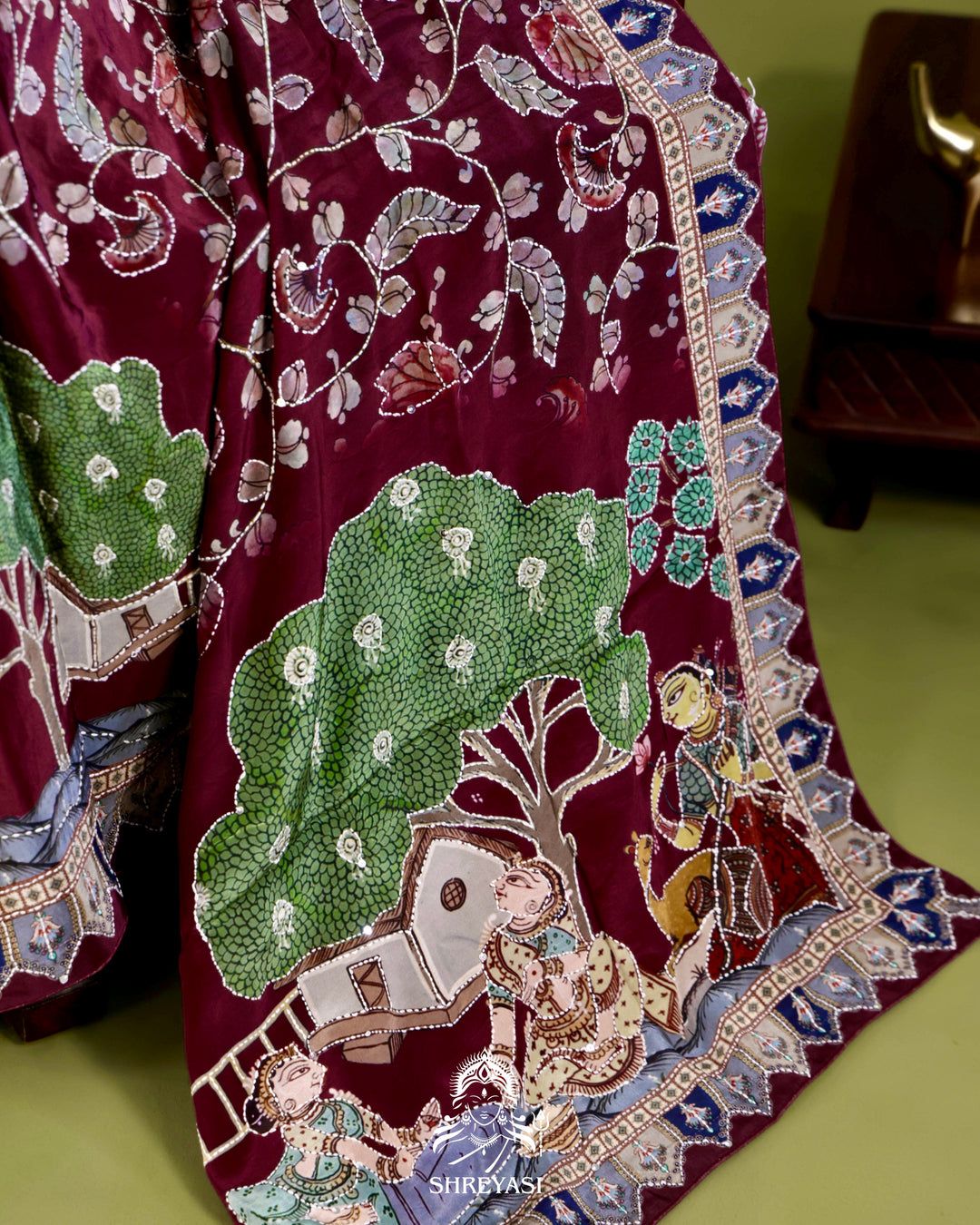 Pure Crepe Silk Saree with Kantha Embroidery