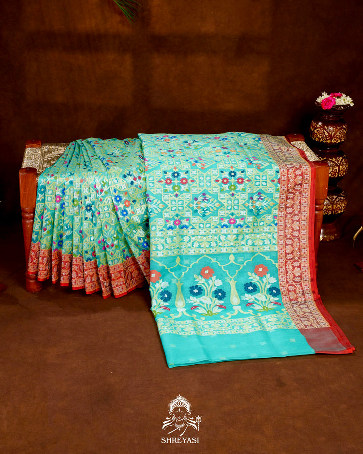 Handloom Banarasi Cotton Jamdani Saree with Contrast Border