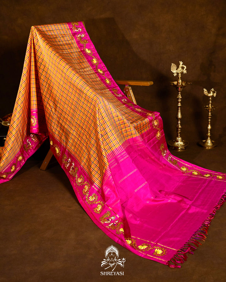 Traditional Tanjore Painting on Handloom Pure Kanjivaram Silk Sarees with Real Zari