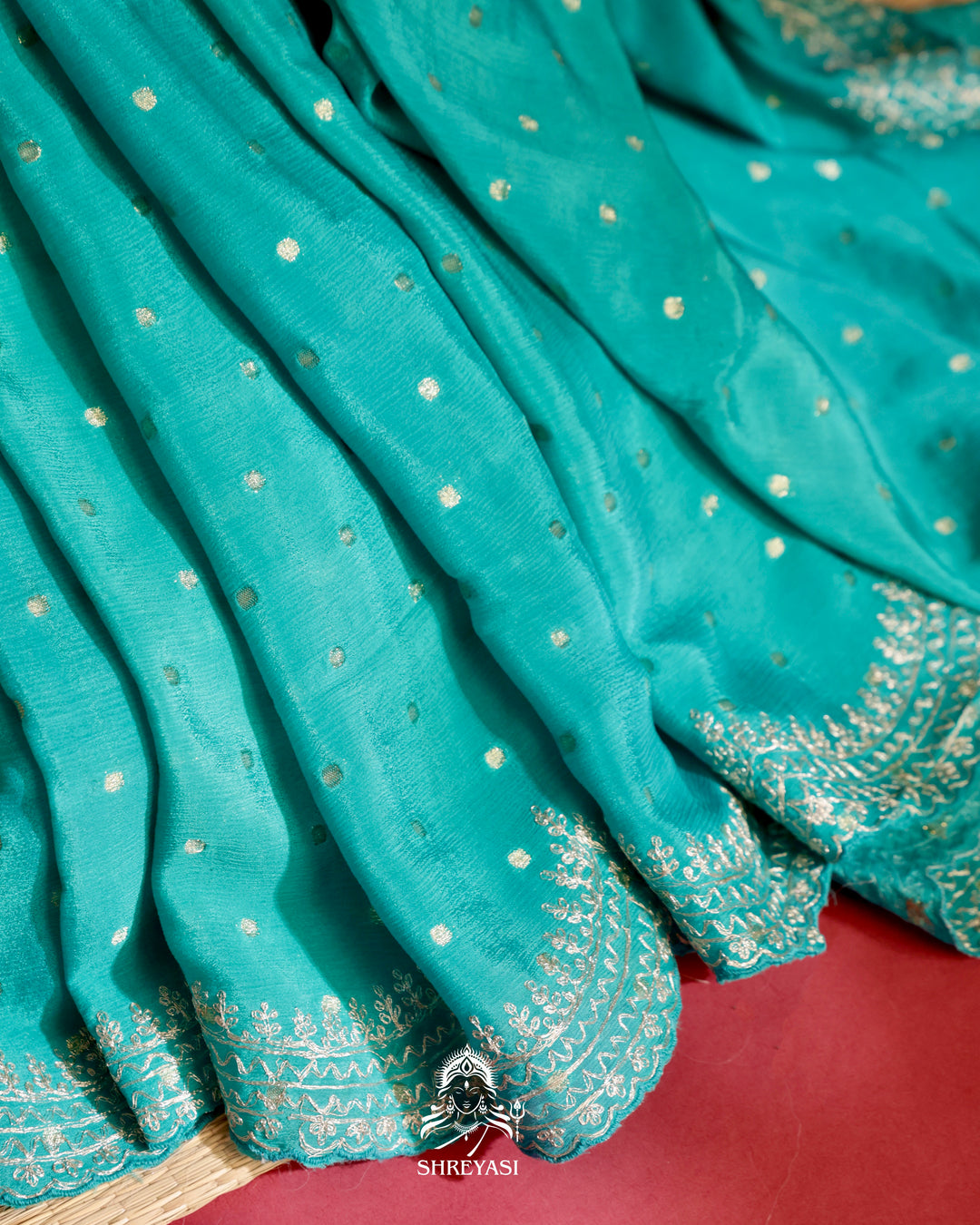 Embroidered Crepe Satin Saree with Patola Paithani Blouse