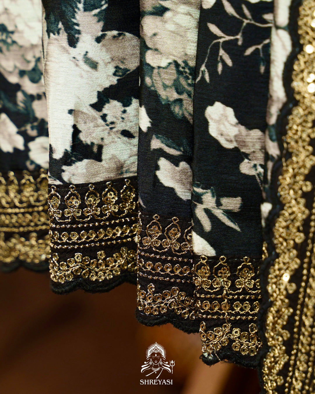 Midnight Noir Pure Chinon Satin Saree with Embroidered Borders