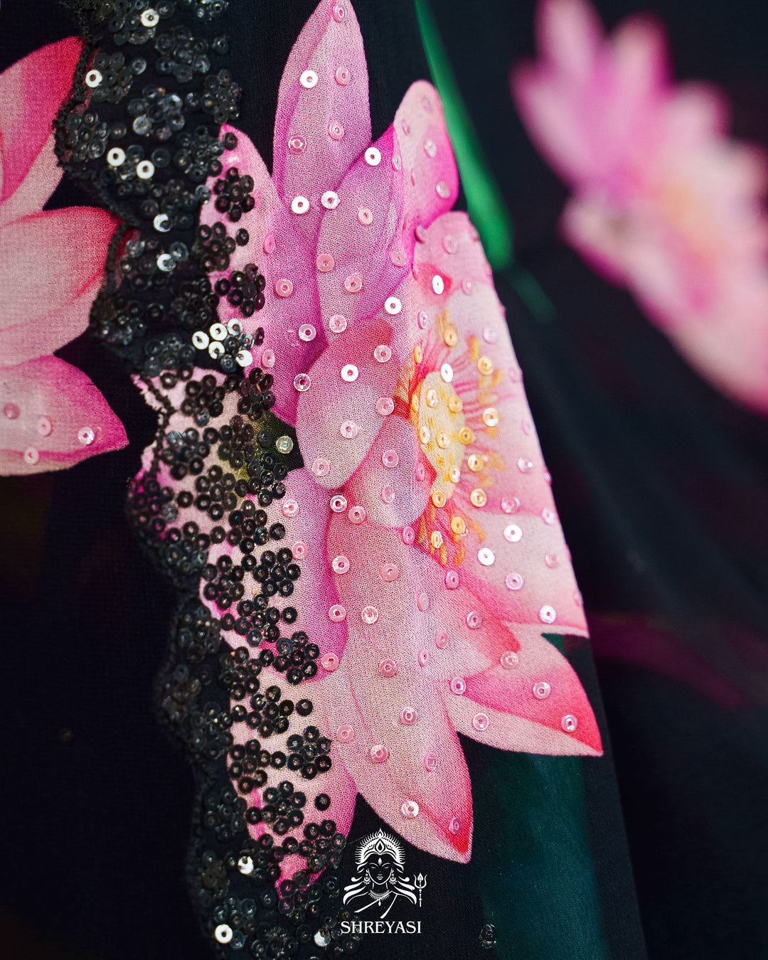 Pure Georgette Floral Saree with Sequin Embroidery