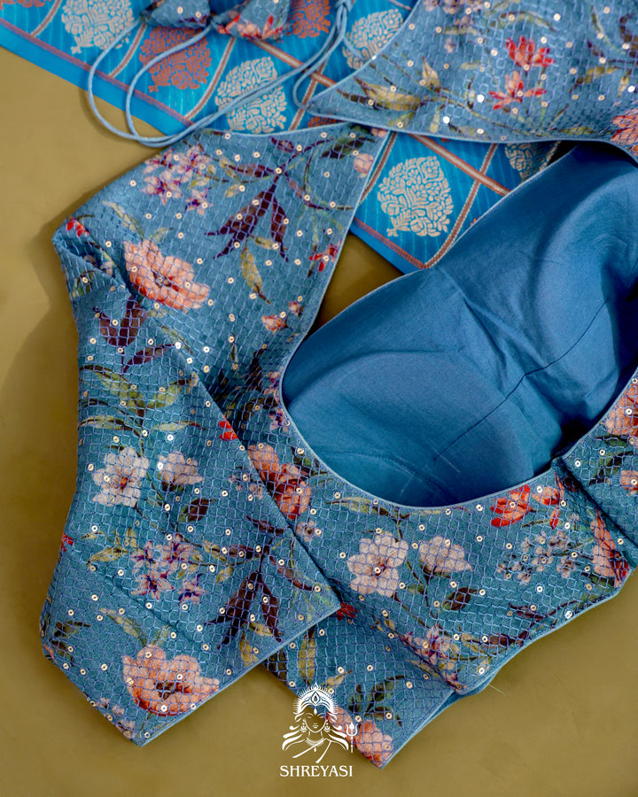 Mysore Silk Saree with Embroidered Floral Silk Blouse