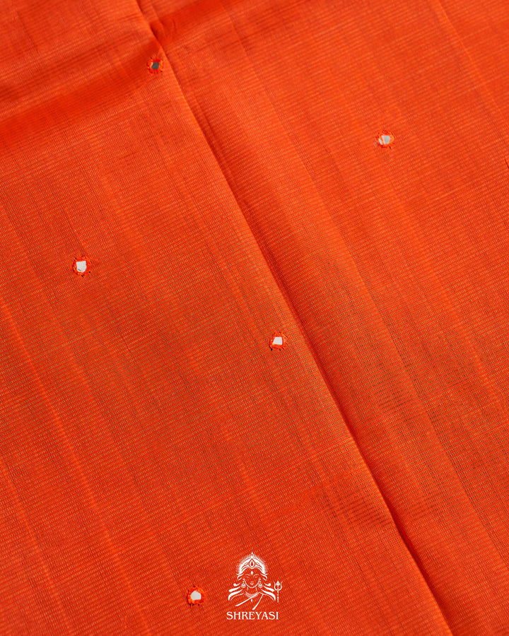Handloom Pure Mangalagiri Silk Sarees with Mirror Work & Embroidery | Pen Kalamkari Blouse