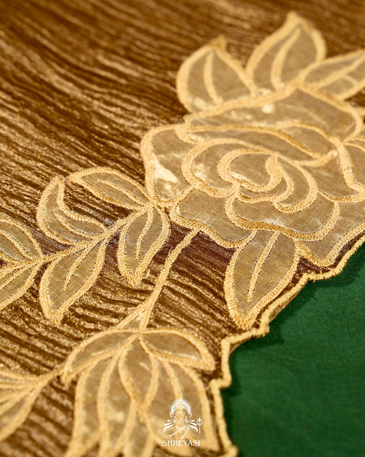 Handloom Pure Banarasi Crushed Tissue Silk Saree with Appliqué Borders