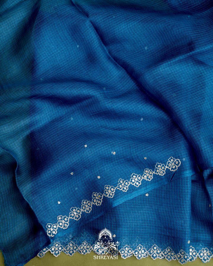Handloom Pure Tussar Kota Saree with Scalloped Pitta Embroidery Border