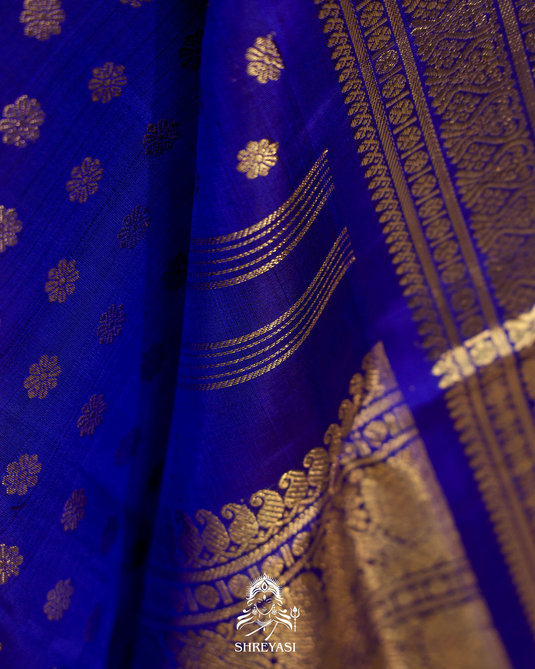 Royal blue handloom Kanjivaram silk saree with real zari