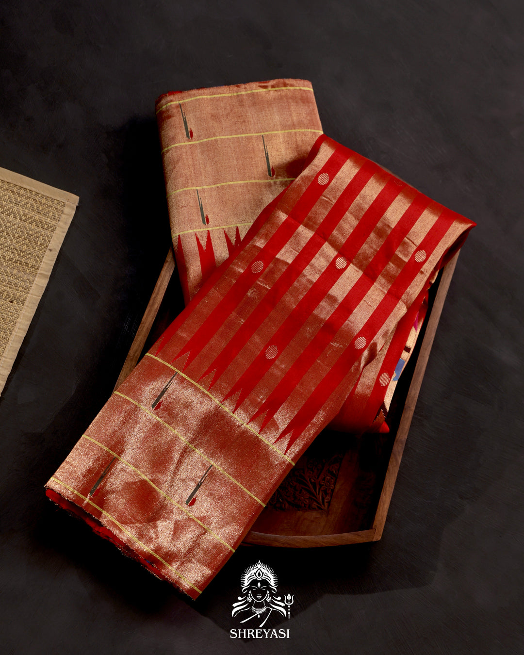 Handloom pure Paithani silk saree with woven zari stripes, delicate bhutis, and traditional Paithani motif designer pallu in vibrant hues