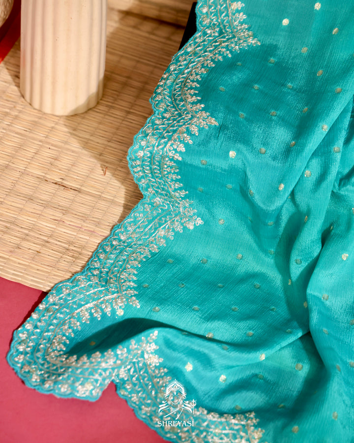 Embroidered Crepe Satin Saree with Patola Paithani Blouse