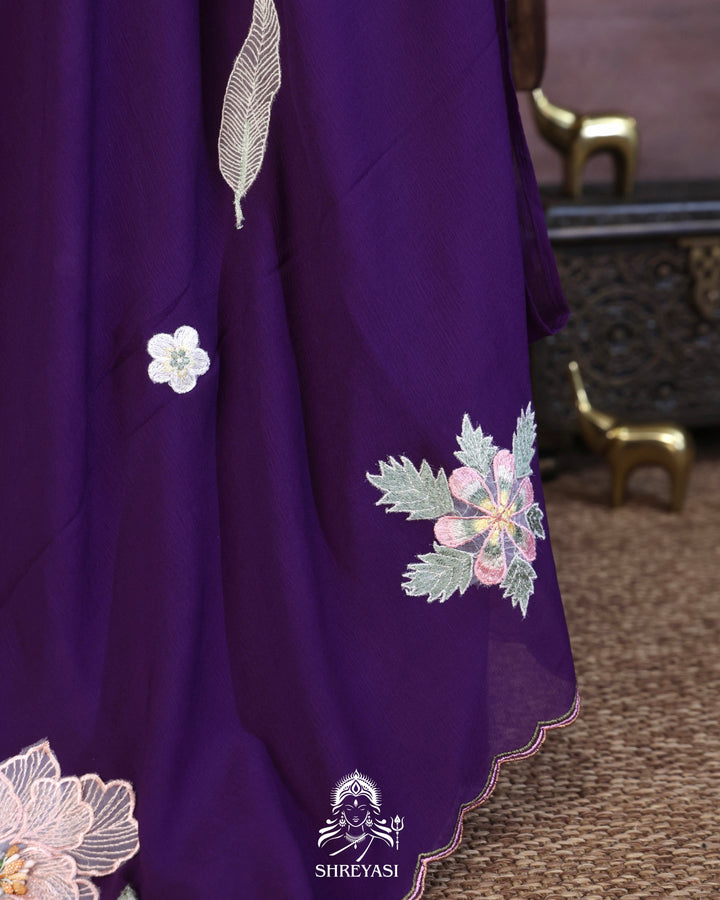 Handloom Pure Chiffon Saree with 3D Appliqué Embroidery