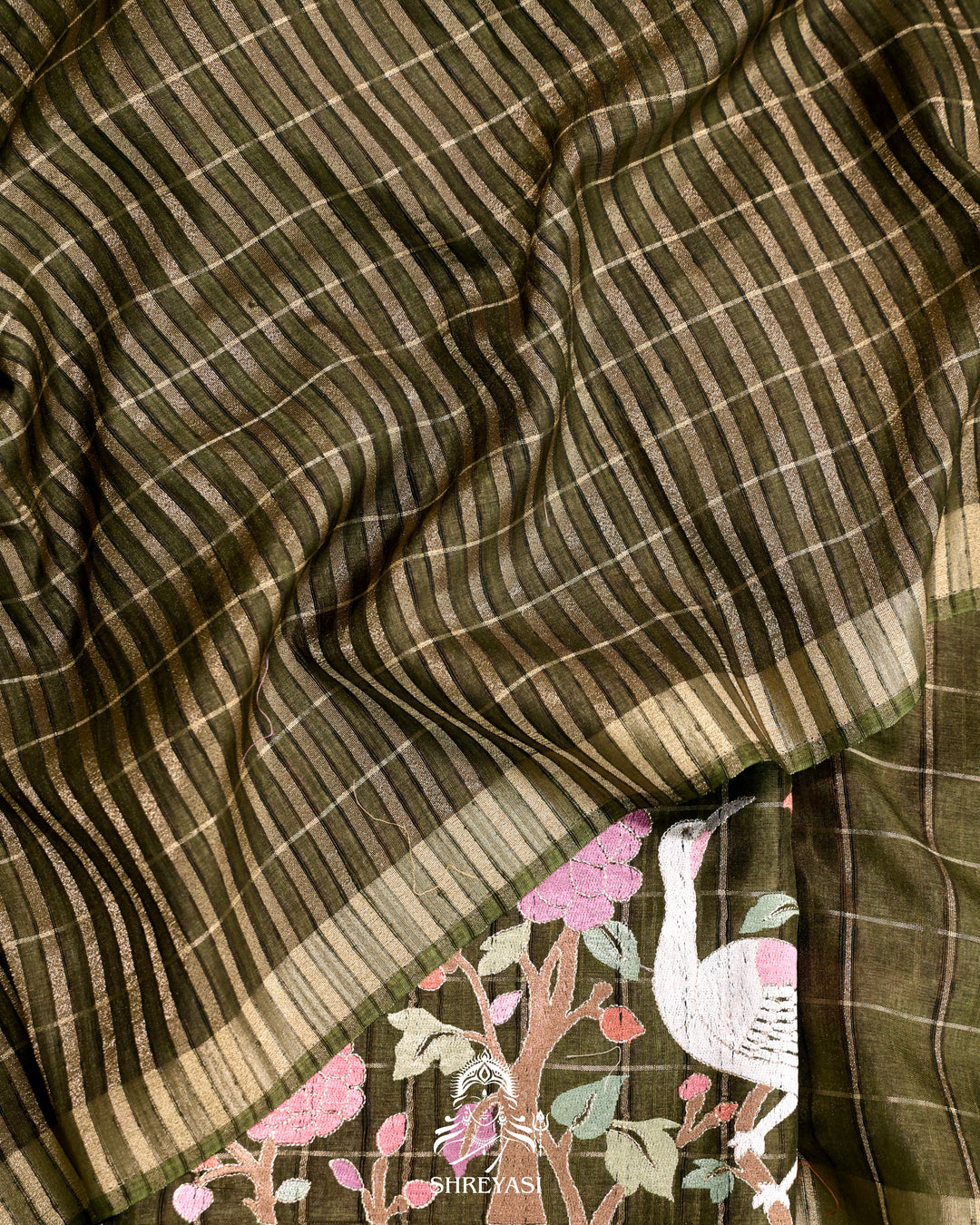 Pure Linen Tussar Silk Saree with Resham Embroidered Borders