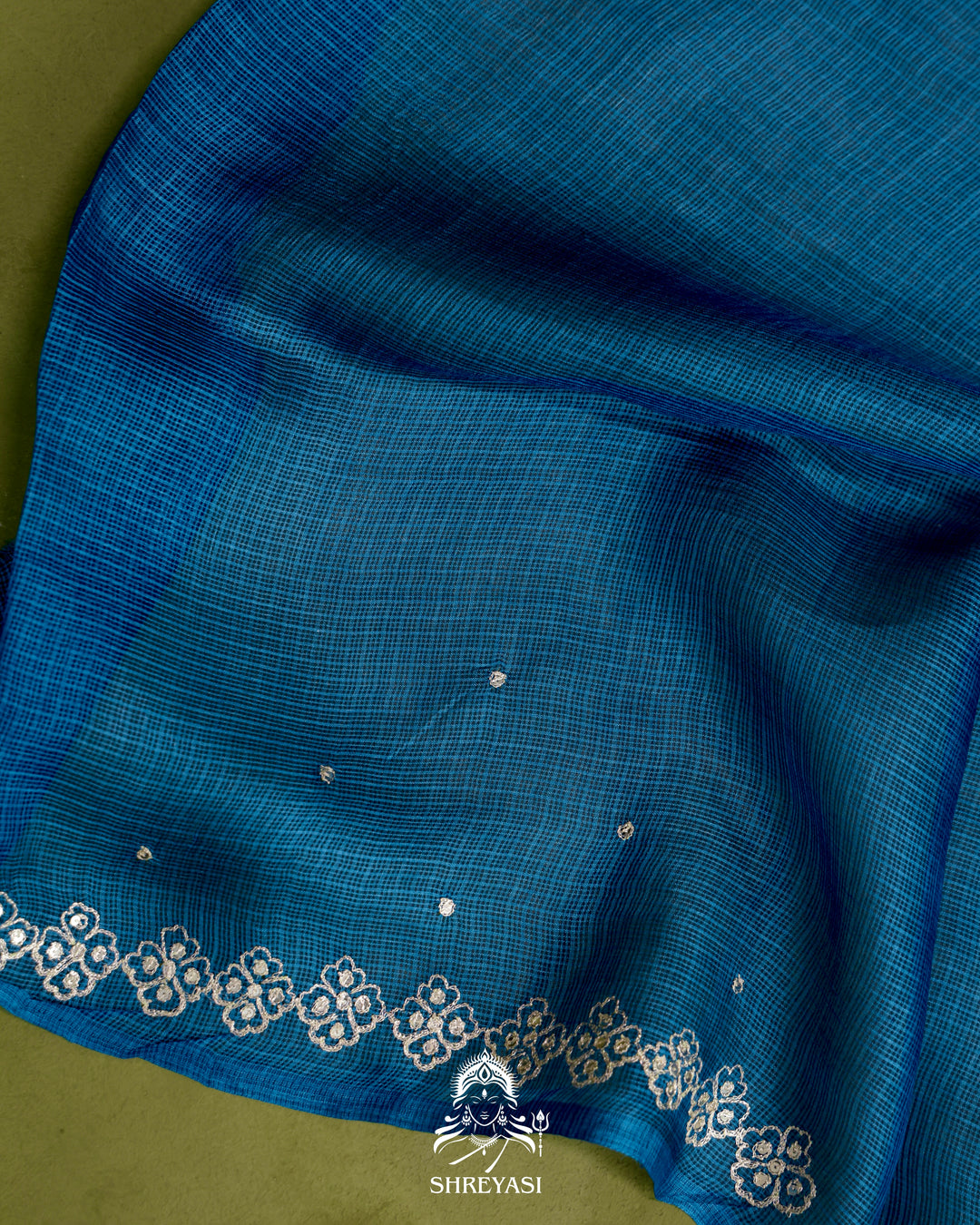 Handloom Pure Tussar Kota Saree with Scalloped Pitta Embroidery Border