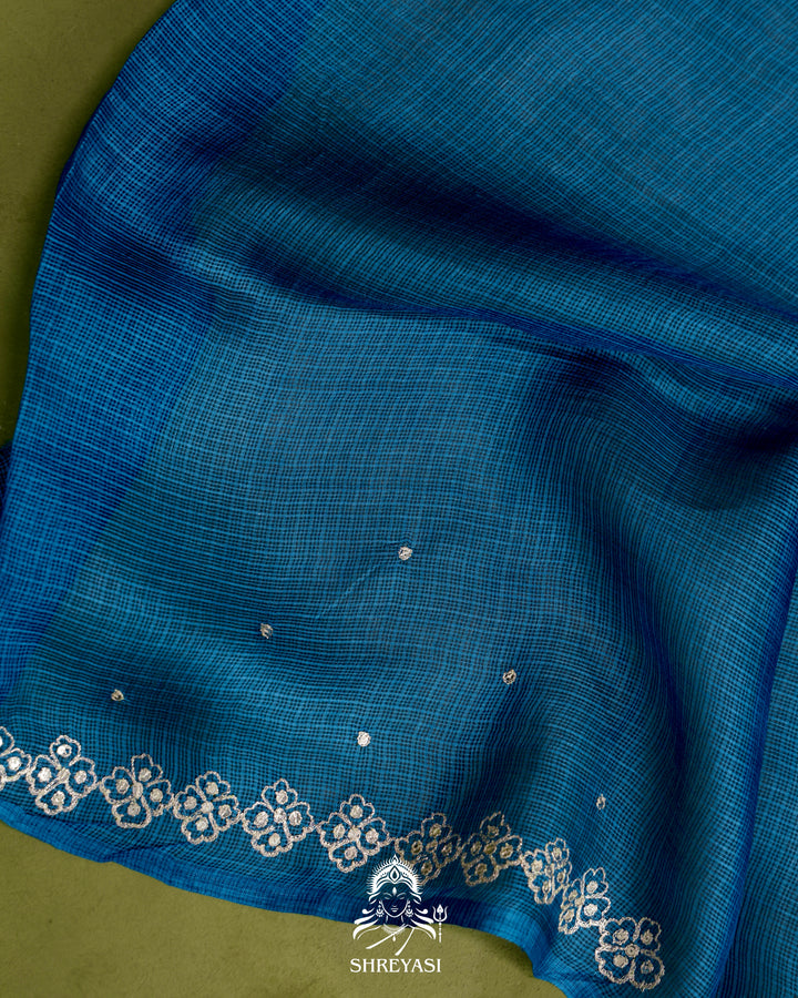 Handloom Pure Tussar Kota Saree with Scalloped Pitta Embroidery Border