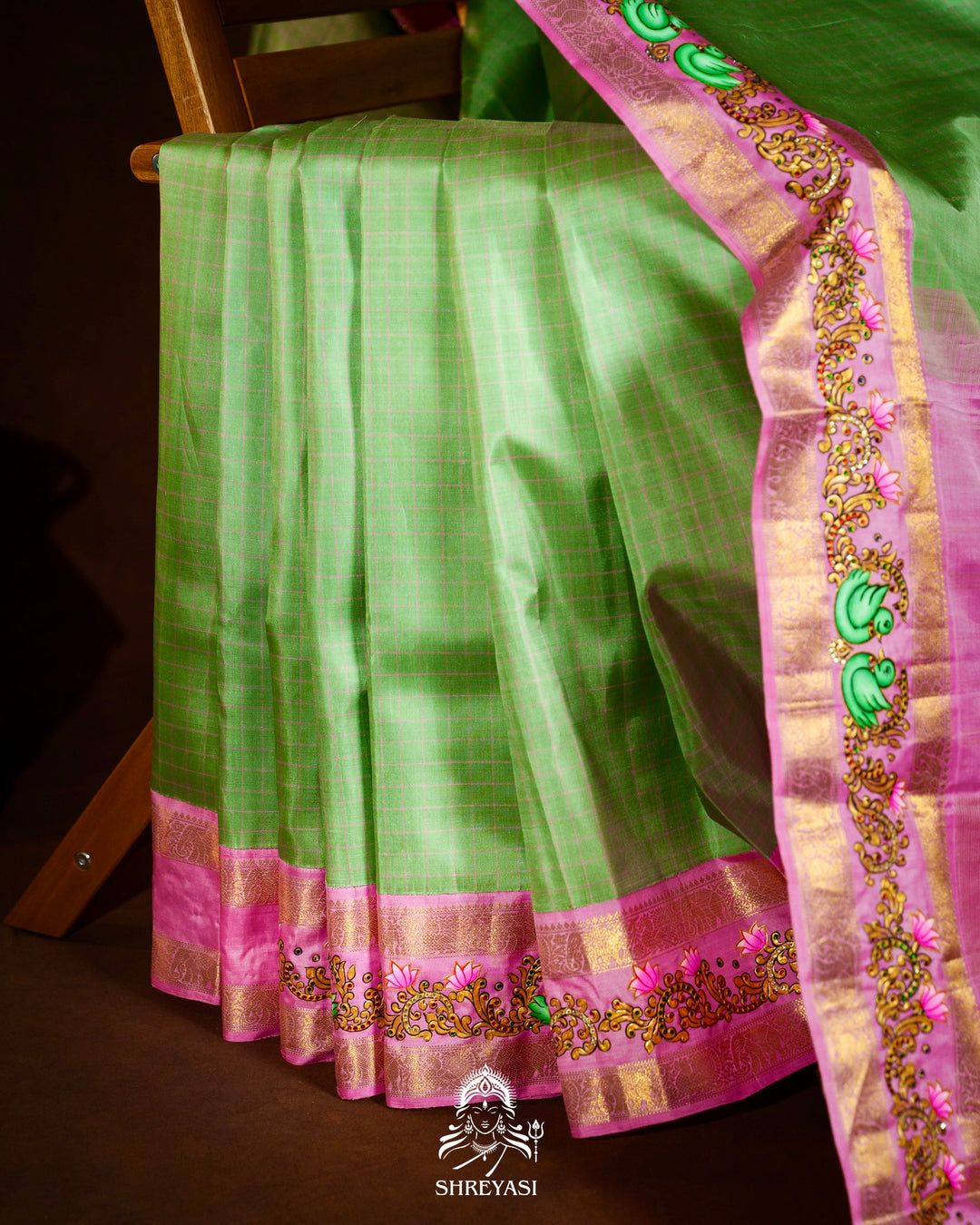 Traditional Tanjore Painting on Handloom Pure Kanjivaram Silk Sarees with Real Zari