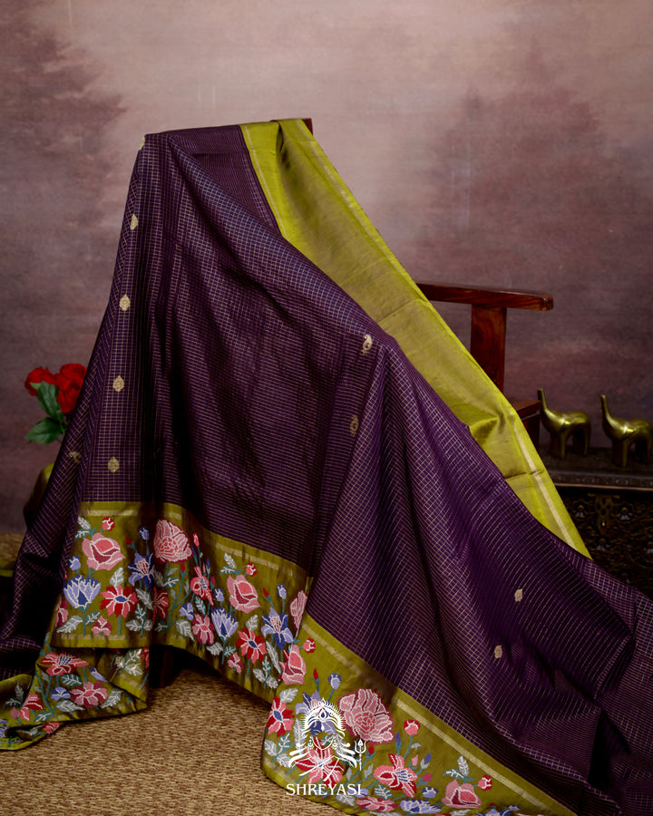 Handloom Pure Kanjivaram Silk Saree with Petit Point Embroidery