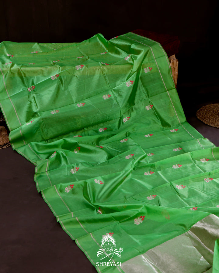 Handloom Pure Chanderi Soft Pattu Silk Saree with Meenakari Bhutis