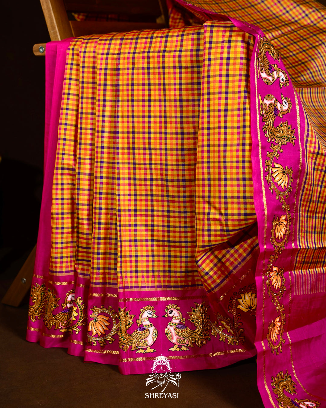 Traditional Tanjore Painting on Handloom Pure Kanjivaram Silk Sarees with Real Zari