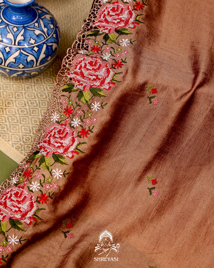 Tussar Silk Saree with Petit Point Embroidery