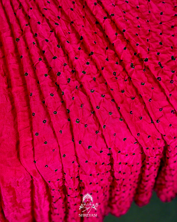 Handloom Pure Bandhani Gaji Silk Saree with Hand-Knotted Bandhej and Multicolored Bandhani Pallu