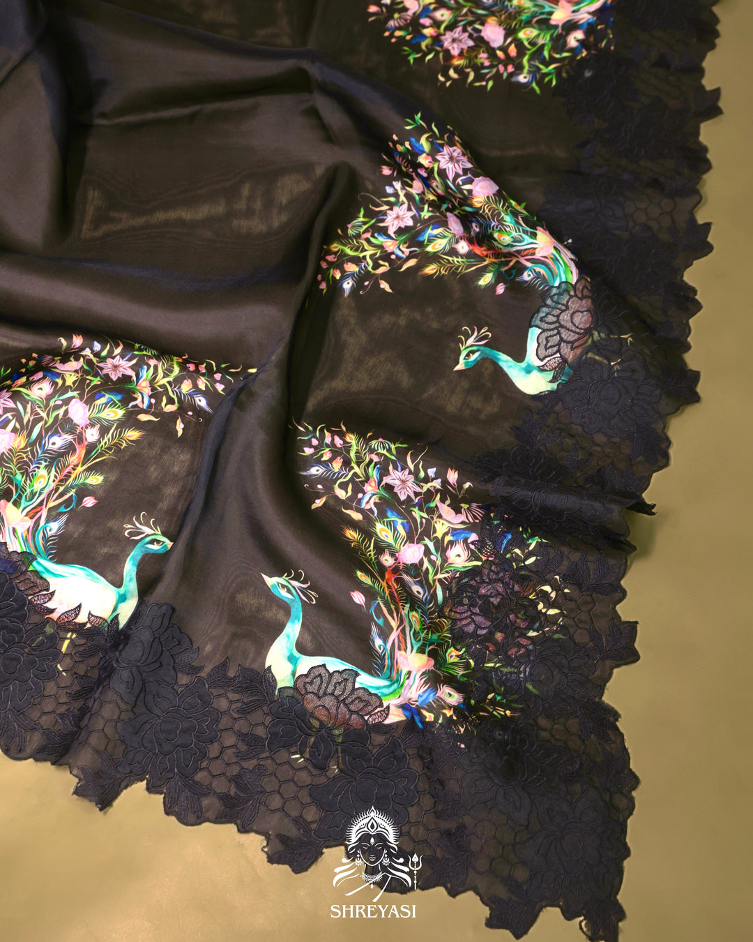 Organza Silk Saree with Chantilly Lace Border