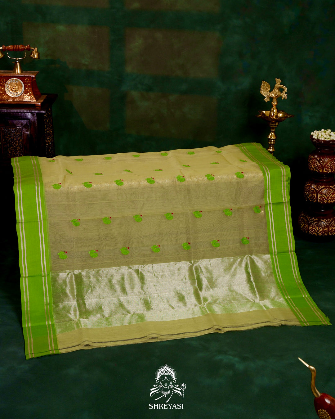 Handloom Pure Chanderi Silk Saree with Hand Embroidered Maggam Work Blouse