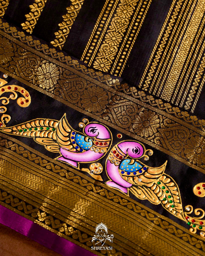 Handloom Pure Kanjivaram Silk Sarees with Real Zari and Hand Painted Tanjore Art