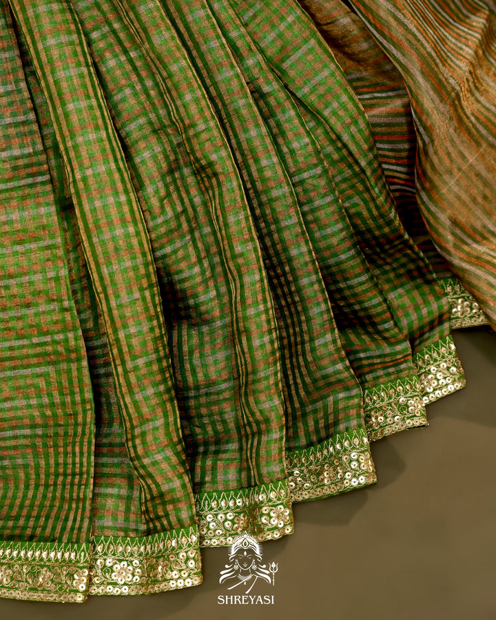 Banarasi Tissue Silk Half and Half Saree with Embroidered Borders and Petit Point Embroidered Velvet Blouse