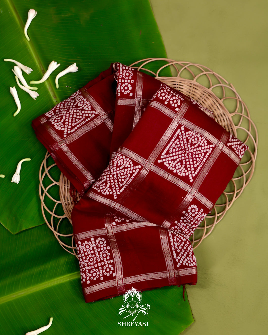 Gharchola-Style Bandhini Matka Silk Saree with Zari Checks