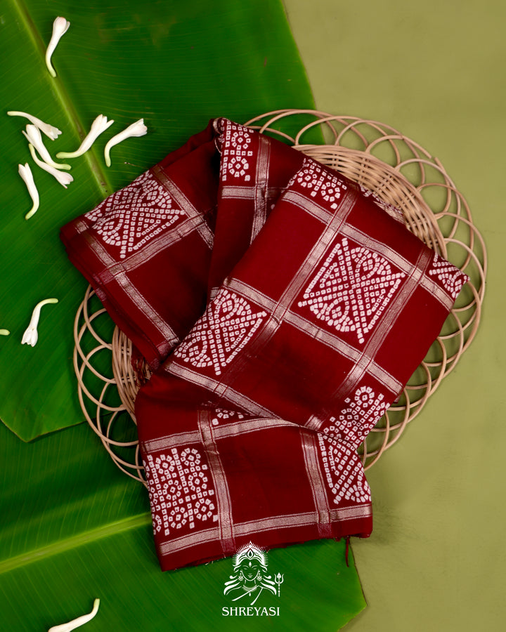 Gharchola-Style Bandhini Matka Silk Saree with Zari Checks