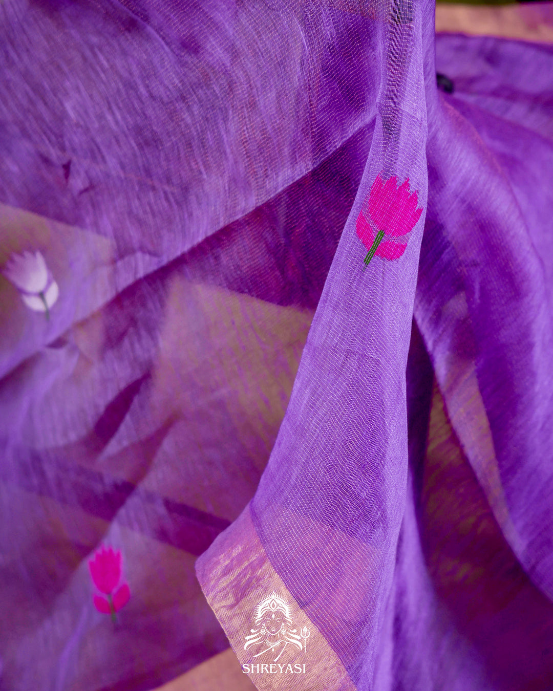 Handloom Silk Linen Jamdani Saree with Tissue Paithani Pallu
