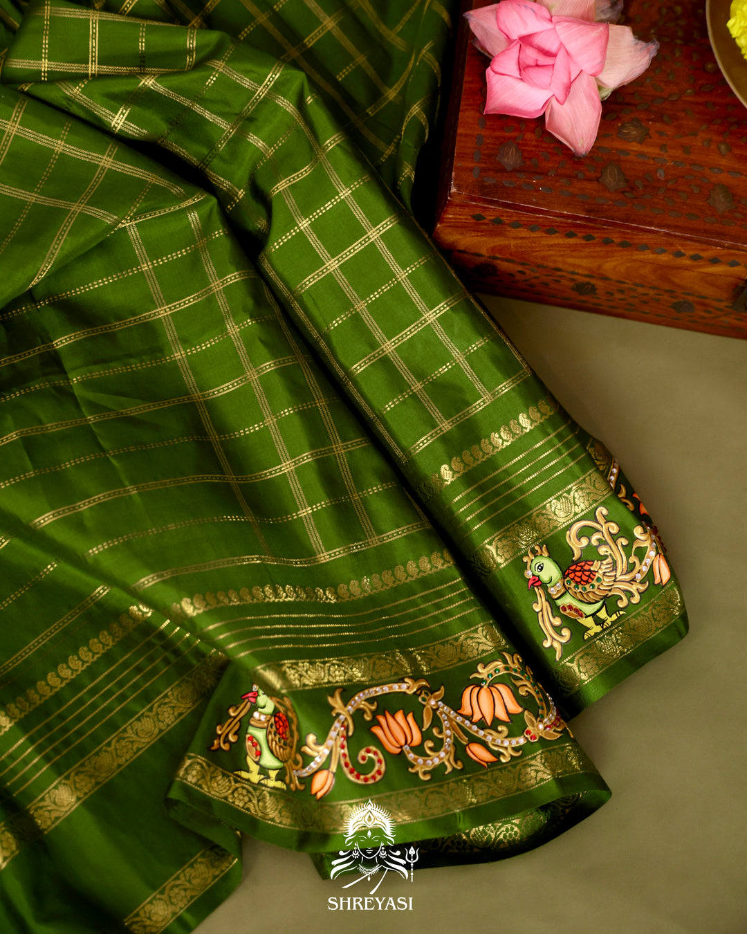 Kanjivaram Silk Saree with Real Zari and Tanjore Artwork