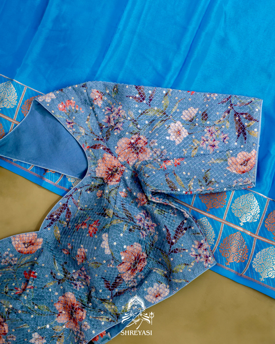 Mysore Silk Saree with Embroidered Floral Silk Blouse