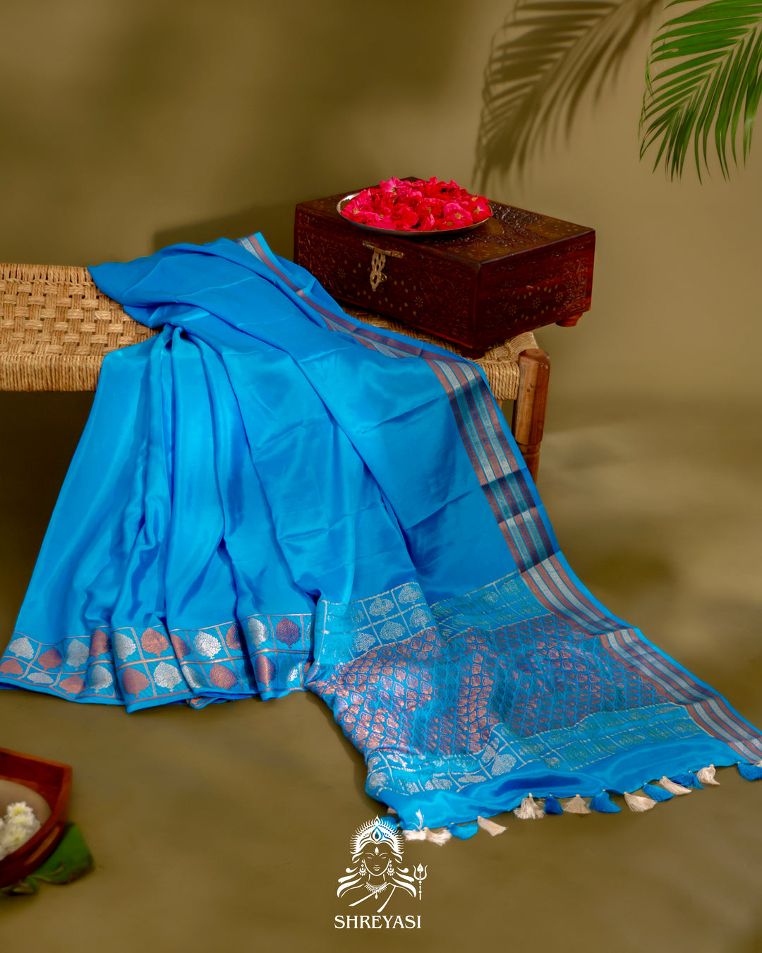 Mysore Silk Saree with Embroidered Floral Silk Blouse