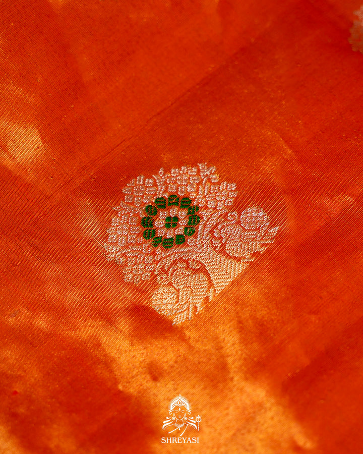 Handloom Pure Gadwal Silk Saree in Rani Pink with Orange Tissue Muniya Border